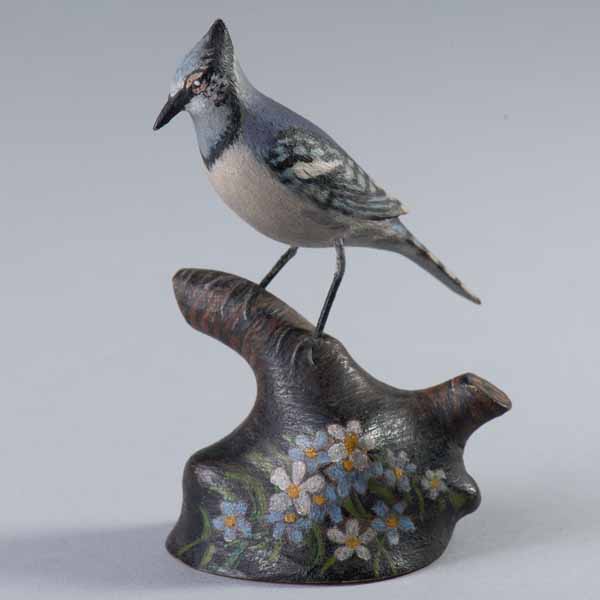 Miniature Blue Jay and Stump Carving